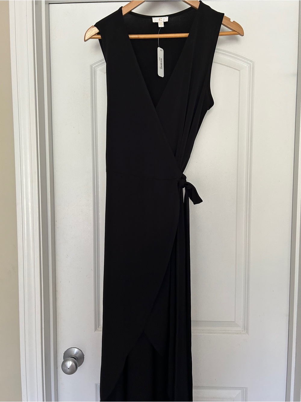 Classic Black Wrap Maxi Dress with Side Tie
